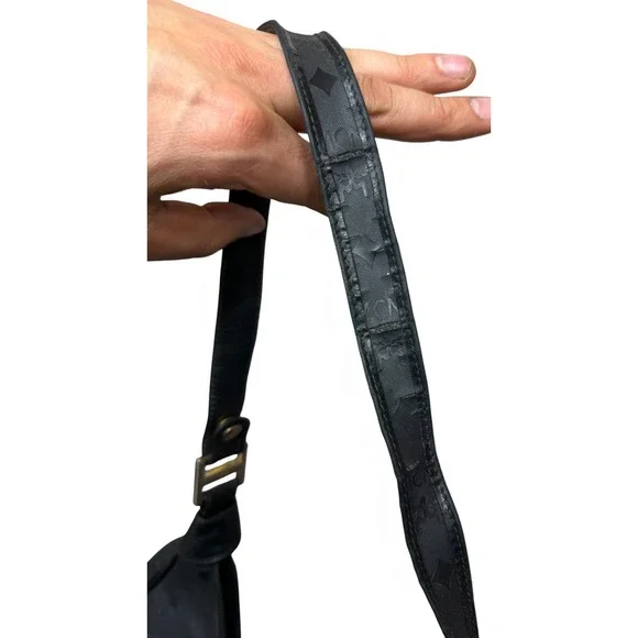 Vintage MCM Monogram Shoulder Bag Black Leather Hobo Style Logo - Picture 9 of 16